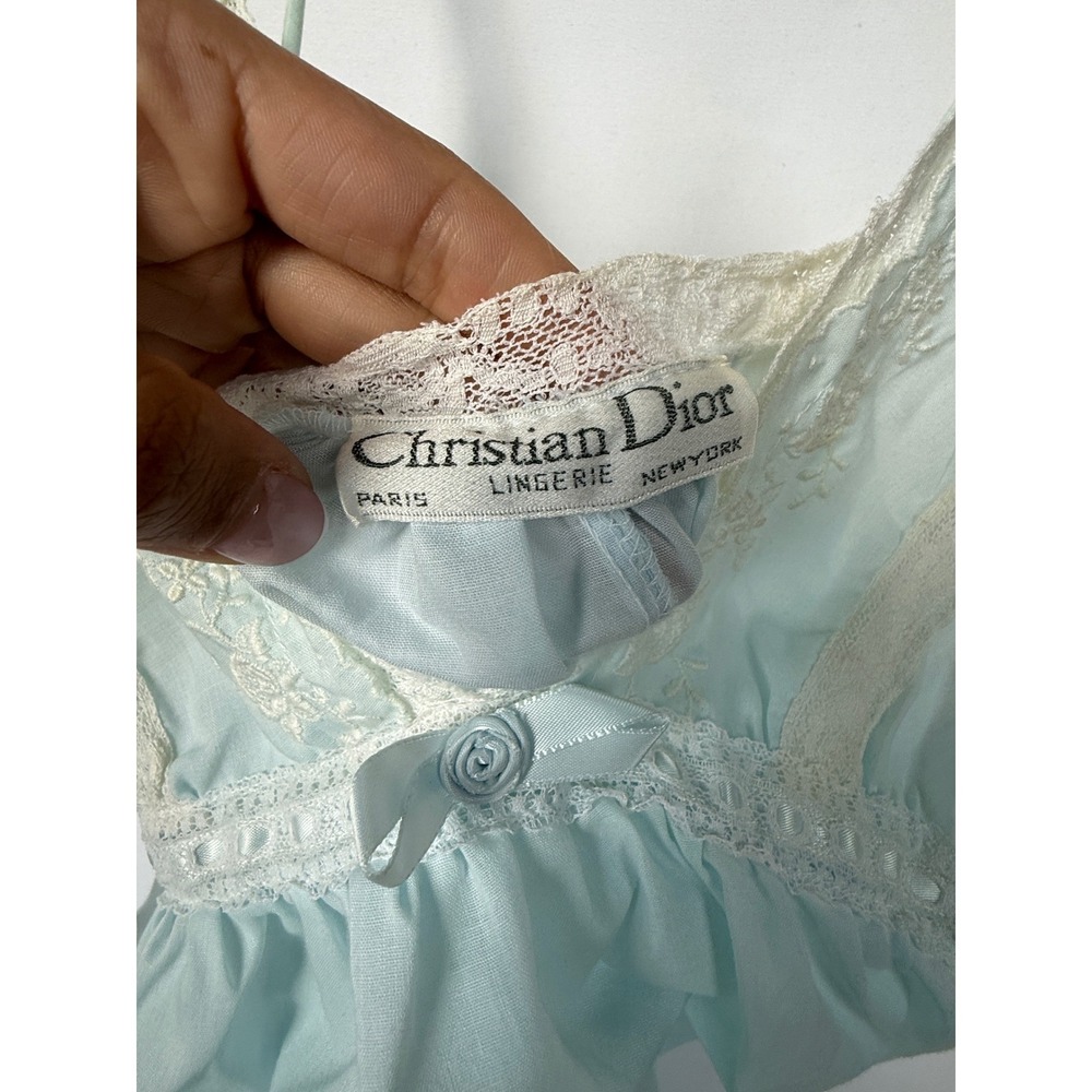 Vtg Christian Dior Lingerie Set Nightgown Robe 70s 80s Blue Romantic Cottagecore - Picture 7 of 11